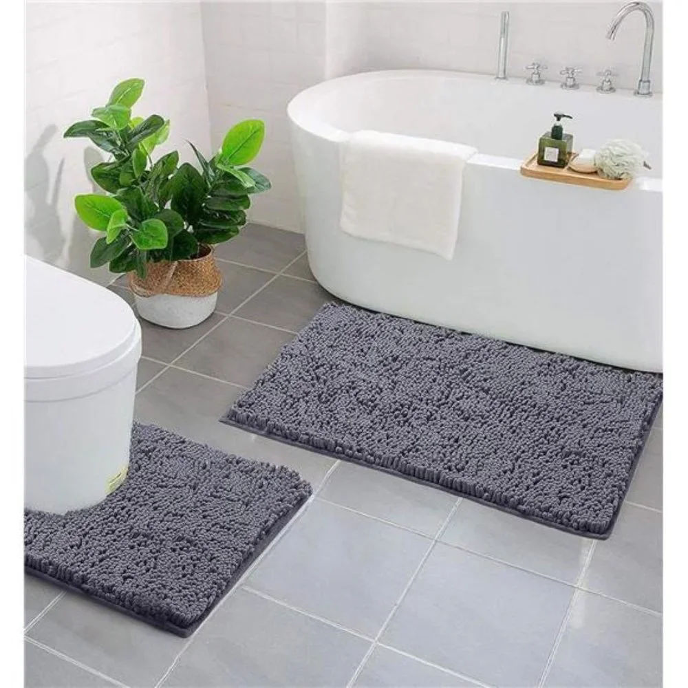 Bathroom Rugs Sets 2 Piece Washable, Luxury Chenille Bath Mat Set, Soft Plush
